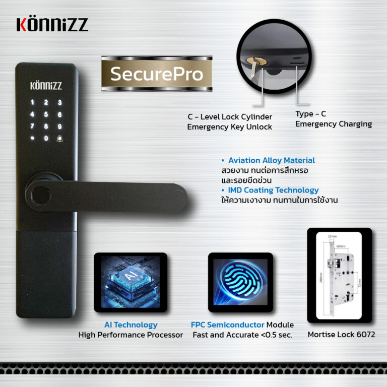 Konnizz เคินนิซ รุ่น Secure Pro ล็อคประตูดิจิตอลรุ่นใหม่ล่าสุด ราคาสุดคุ้ม